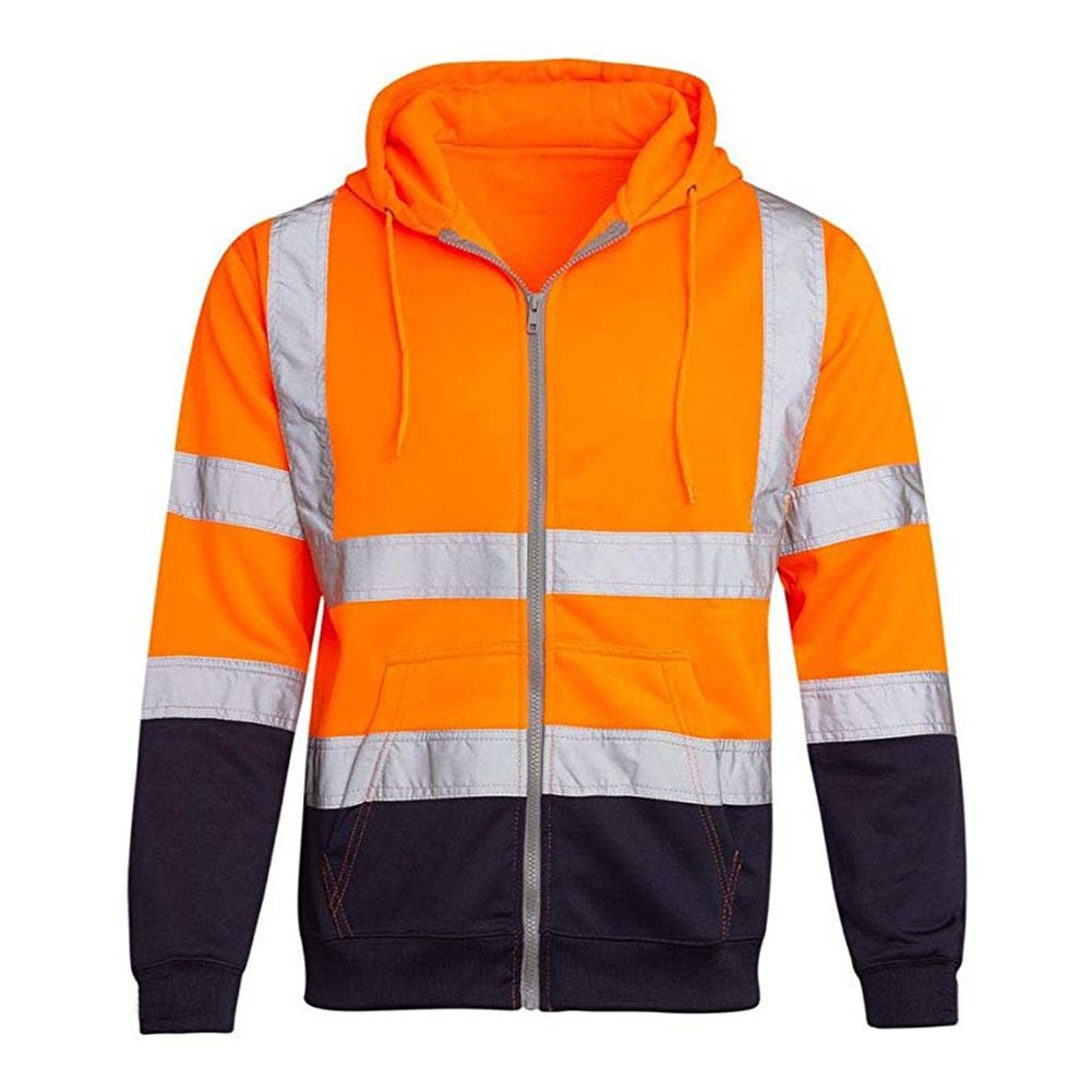 Men Women Workwear Coat Casual Safety Reflective Strip Hoodies Long Sleeve Jacket Uni Fashion Hooded Zipper Tops Outwear