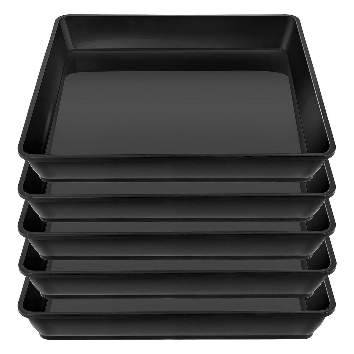Durable Plant Tray Square Plant Saucers 5 Pack Plastic for Indoor Black