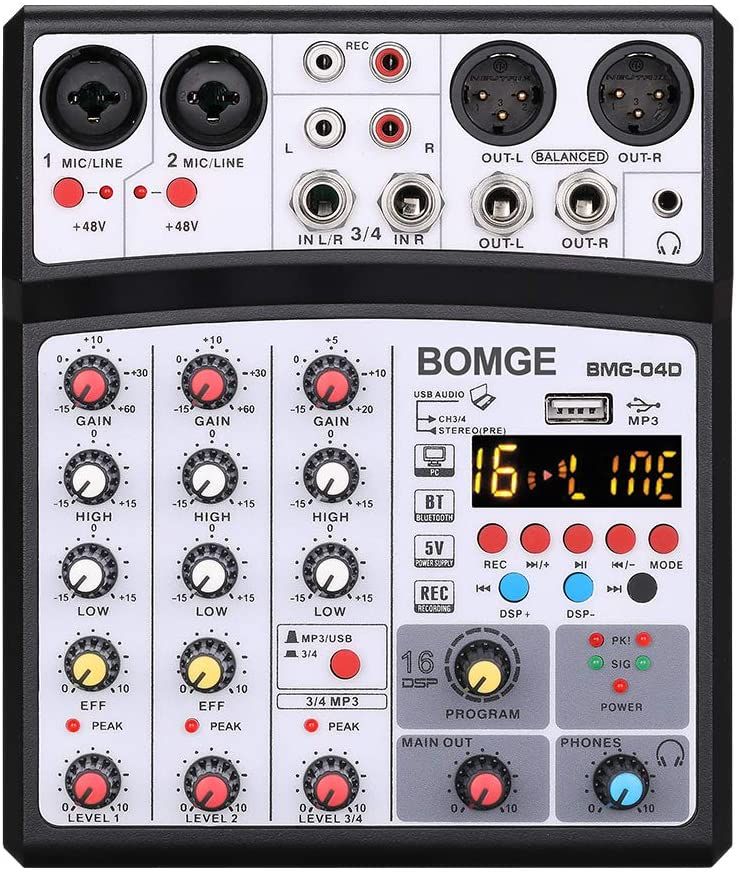 4 Channel Dj Audio Mixer USB Bluetooth, 48V , DSP -Black