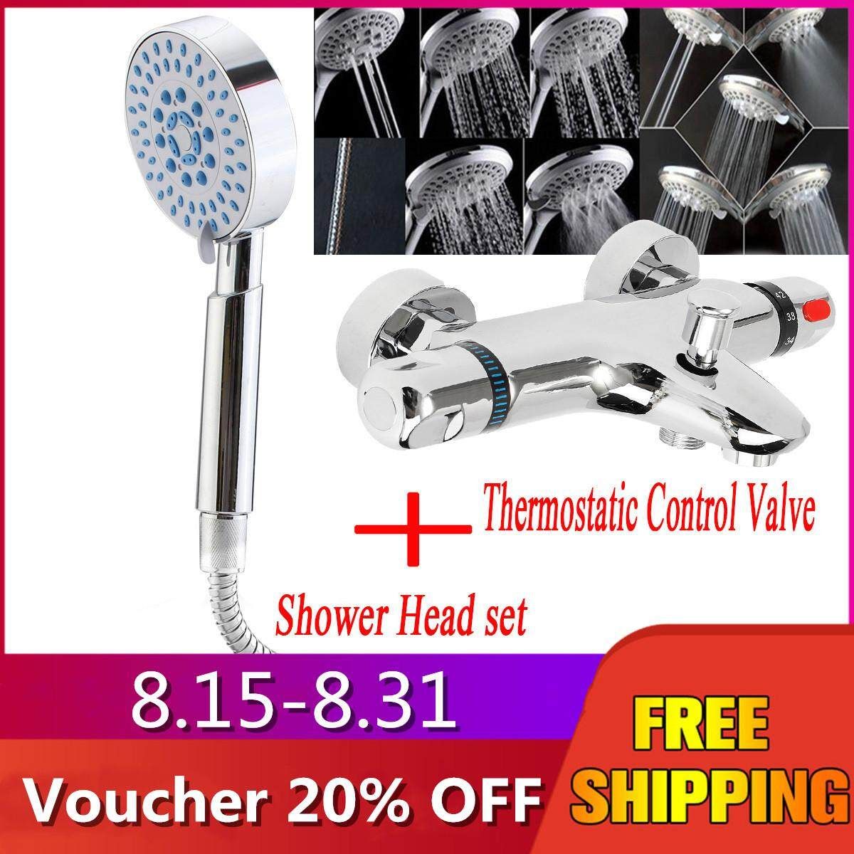 Wall Mount Shower Bath Valve With Thermostatic Control Rain Shower Head Set Mixer Water Tap Valve