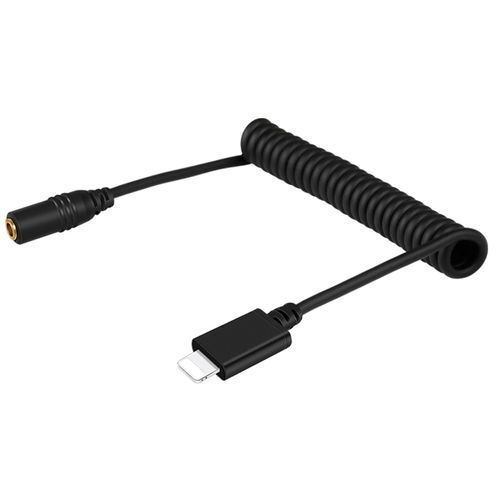 3.5mm TRRS Female To 8 Pin Male Live Microphone Audio Adapter Spring Coiled Cable For IPhone- 100cm(Black)