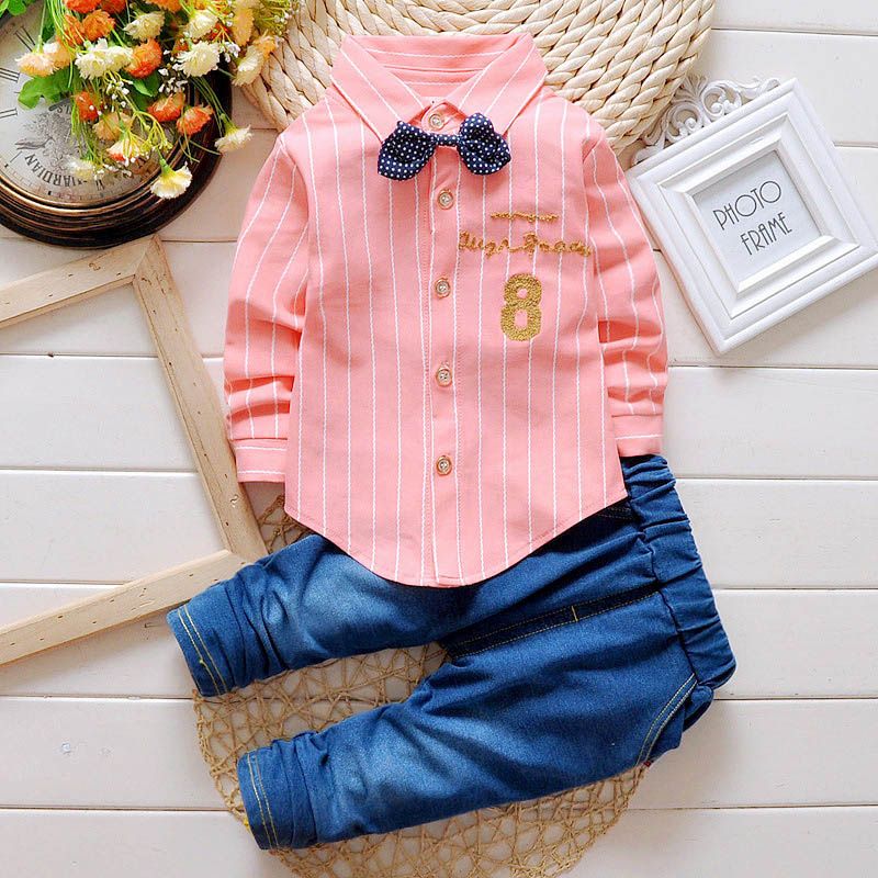 Winter Autumn Toddler Baby Sets Boys Clothes T-shirt+Jeans Outfits Kids Clothes Boys Sport Suit Children Clothing 1-4 Years WT(#Pink)