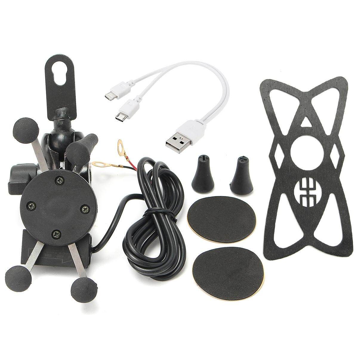 Motorcycle Bike Handlebar X-Grip 3.5-6 Inch Cell Phone Mount Holder USB Charger