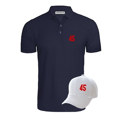 45 Navy Blue Polo & Grey Cap Bundle