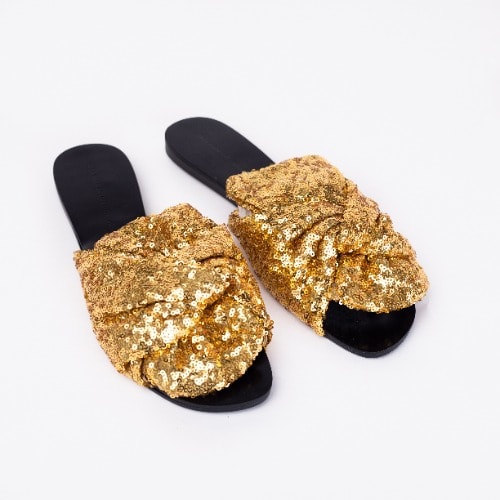 Ladies Glitter Mules Slippers- Gold
