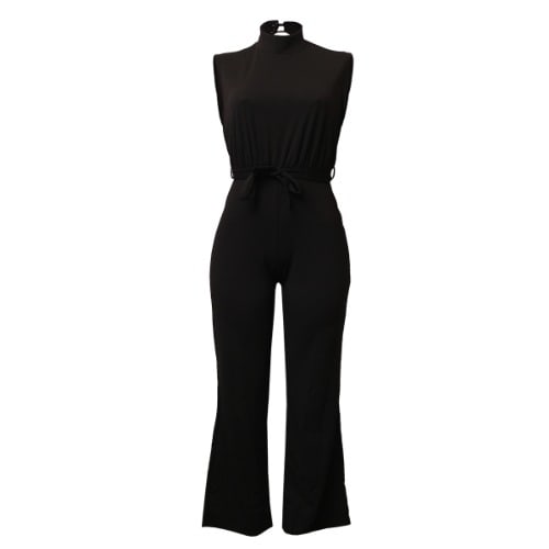 Tall High Neck Sleeveless Wide Leg Jumpsuit - Black