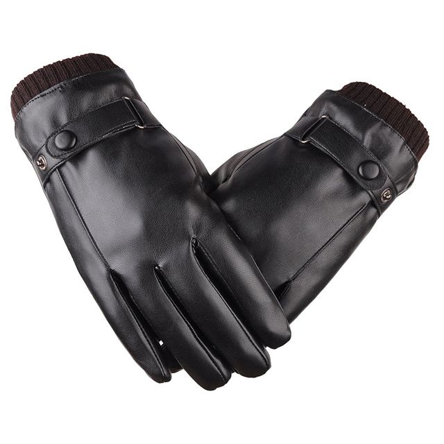Men's Gloves Black Winter Mittens Keep Warm Touch Screen Windproof Driving Guantes Male Autumn Winter PU Leather Gloves Business(#Black1)