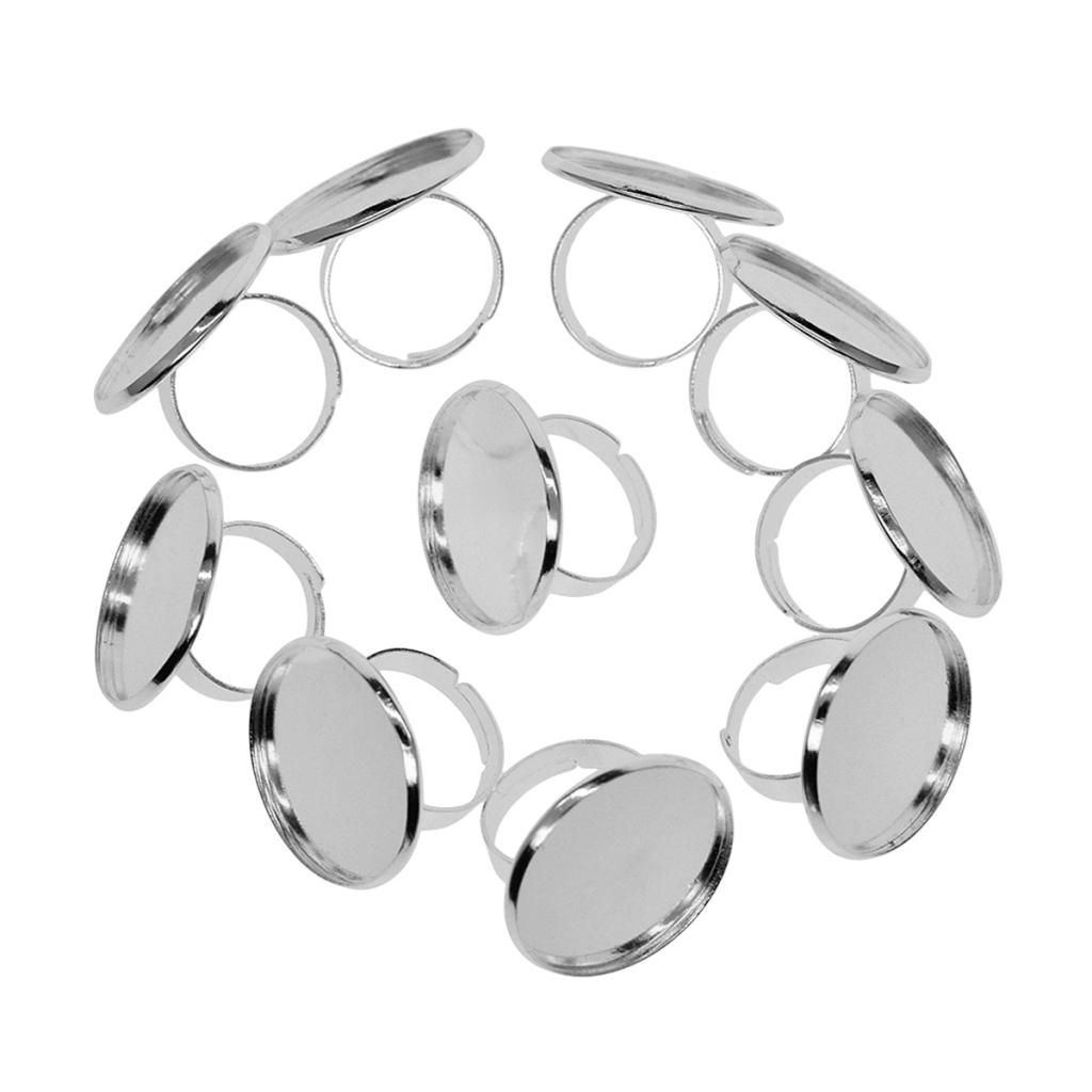 10PCS BRASS ADJUSTABLE RING BLANKS SETTING TRAYS 25 MM White Golden