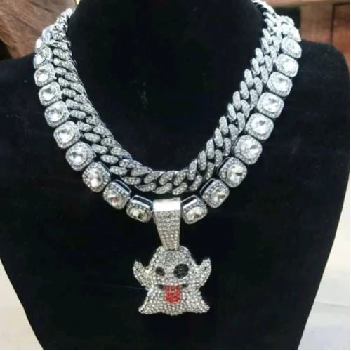 Double Cuban Chain With Clown Pendant - Silver