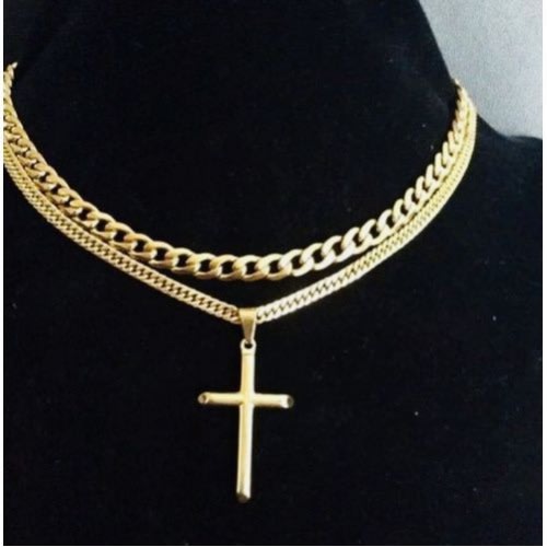 Cuban Link Chain With Cross Pendant - Gold