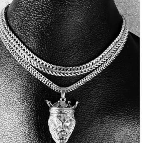 Two Cuban Link Choker With Lion Head Pendant