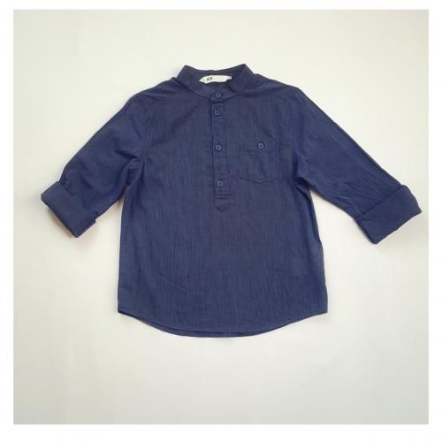 Boy's Long Sleeve Cotton Party Bishop Collar Shirt, Blue