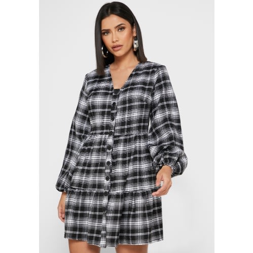 Dress With Button Front In Check