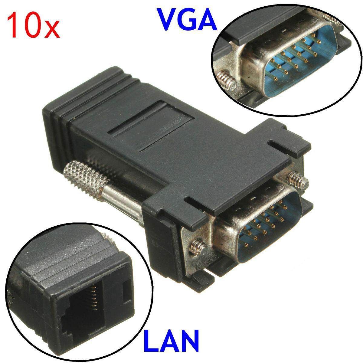 10pcs VGA Male To LAN CAT5 CAT6 RJ45 Extension Extender Network Cable Adapter Black