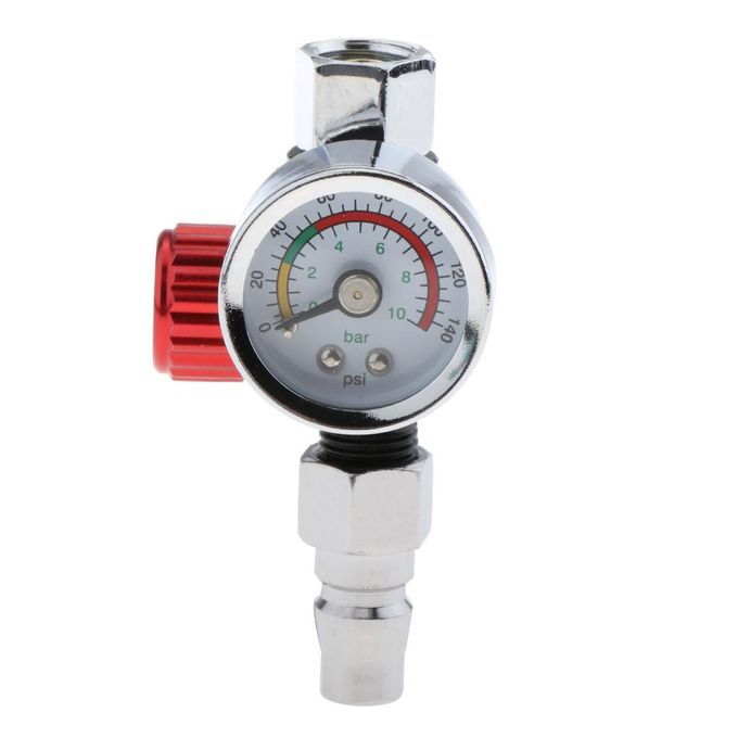 Alloy   Air Pressure Regulator Adjustment Gauge Red 3.2cm