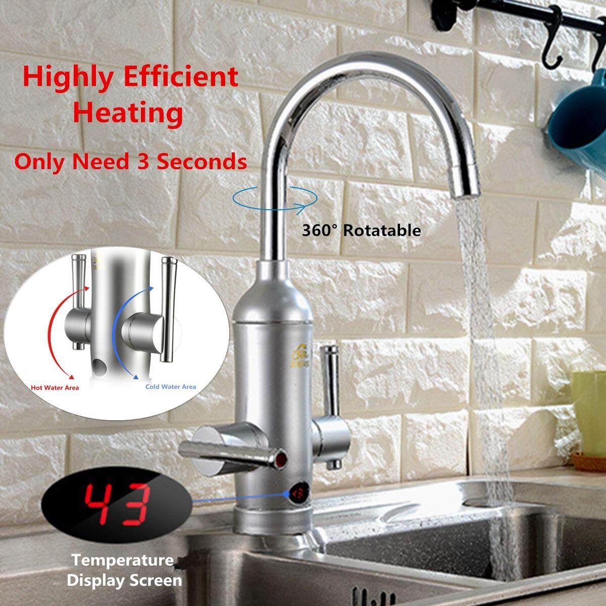 Kitchen Tap Electric Faucet Instant Water Heater Twin Lever Handle 360°Rotatable Electric Faucet Instant Tap Water Heater Cold Hot For Home Bathroom Kitchen