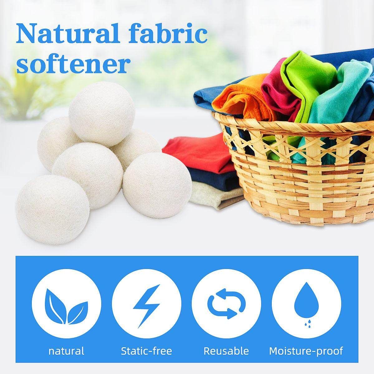 6PCS MEIGAR Reusable Wool Dryer Balls Fabric Softer Luandry Washing 7cm + Bag