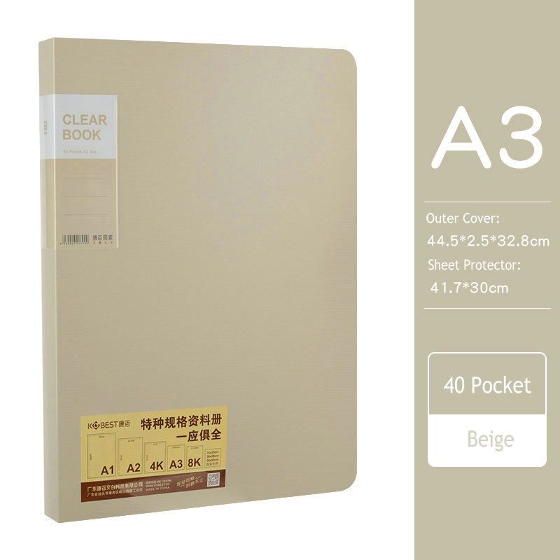 Folder A3 Clear Sleeves Display Book Transparent Sheet Protector Booklet A3 Document Organizer Paper Holder 40 Pockets