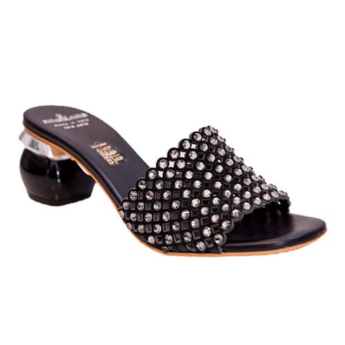 Black Slippers With Crystal Stones