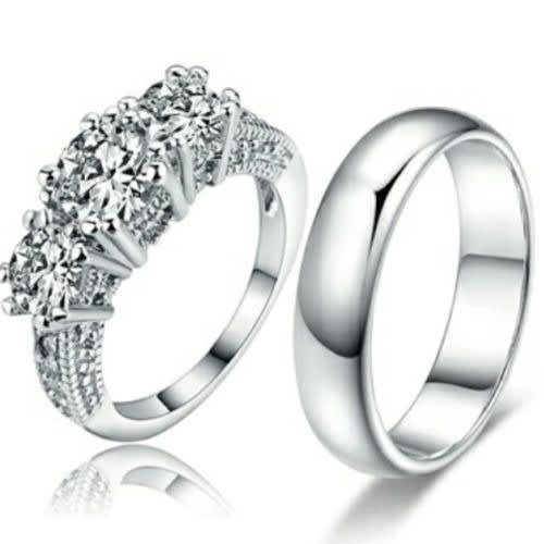 Stainless Steel Wedding Ring Set-Silver