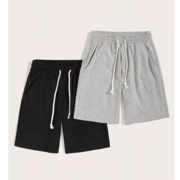 Unisex Plain Grey And Black Shorts - 2pieces