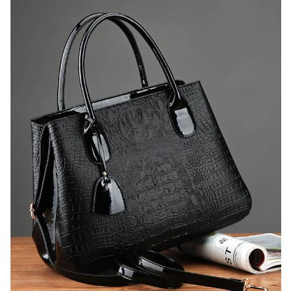 Ladies Large Mock Croc Office Bag - Black