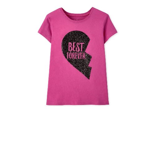 Girls Bff Best Forever Glitters Graphic Top -  Dark Pink