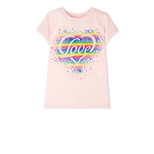 Girls Metallic Rainbow Love Glitters Graphic Top - Beige Pink