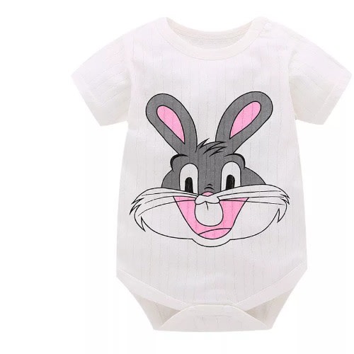 Short Sleeve Bunny Baby Romper - White