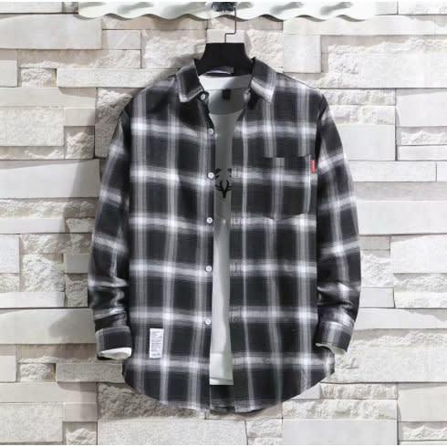Casual Long Sleeve Shirt For Men - Black Check