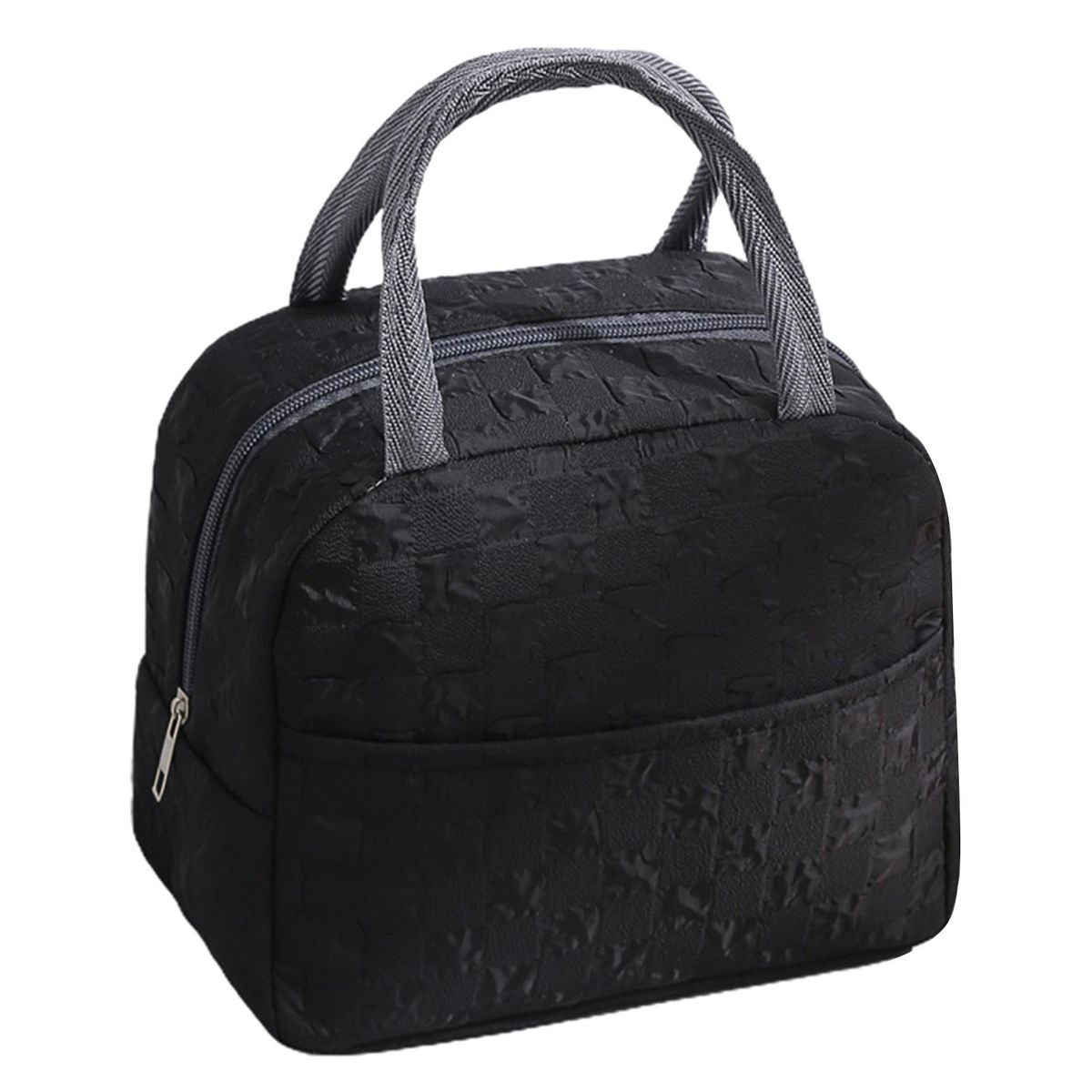 Insulated Bag Plaid Pattern Lunch Bento Box Bag Black