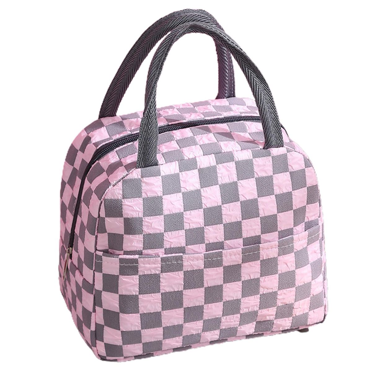Insulated Bag Plaid Pattern Lunch Bento Box Bag Pink