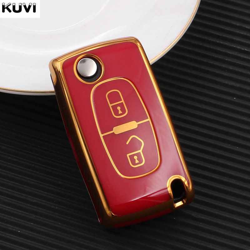 TPU Car Key Fob Case Cover Protector For Peugeot 107 206 207 307 308 406 For-2 Button Red