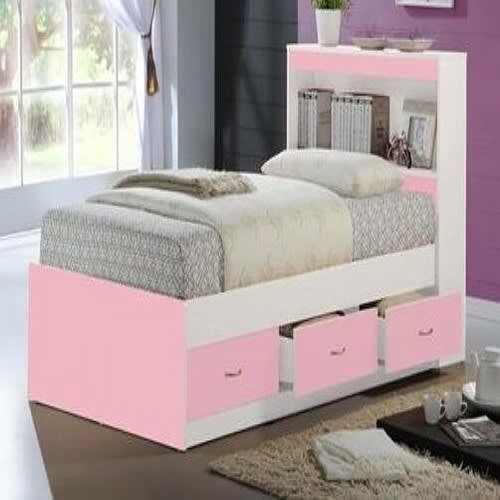 Boa Furnitures- Platform Bed With Drawers And Bookcase Pink