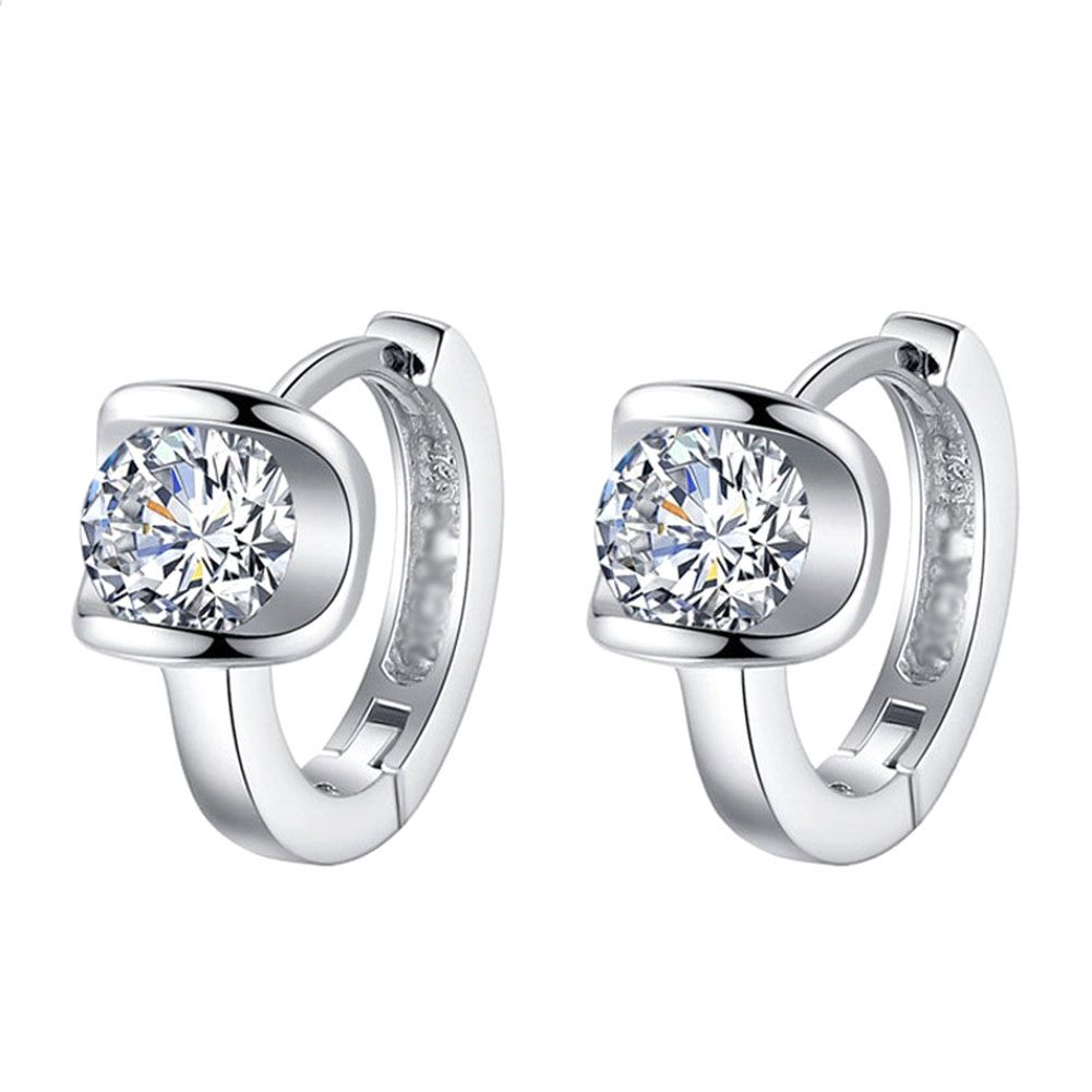 Women Fashion Round Rhinestone Inlaid Huggie Earrings Jewelry Birthday Gift-White
