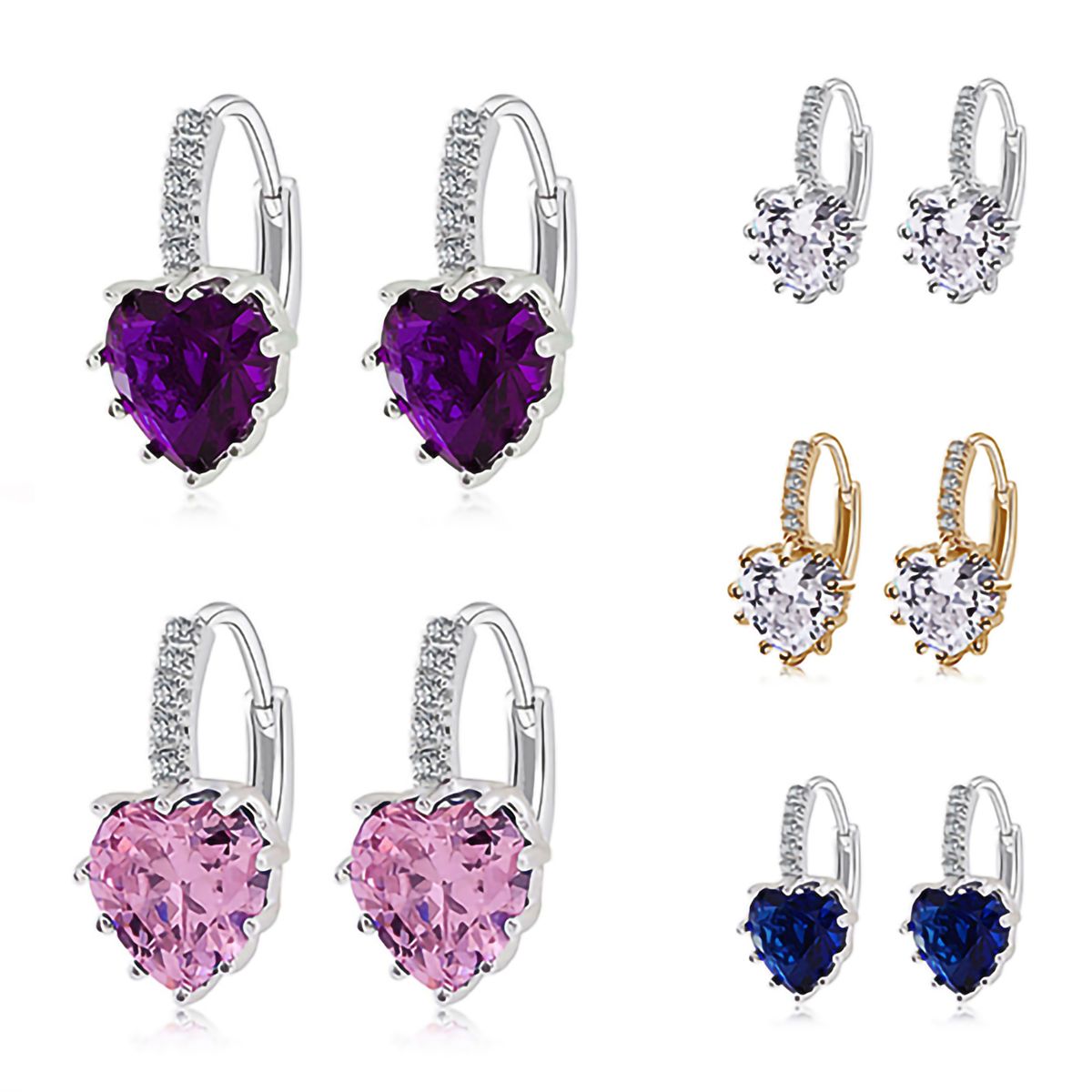 Earrings Rhinestone Inlaid Heart-shape Design Alloy Heart-shape Design Leaverback Earrings For Party-Pink