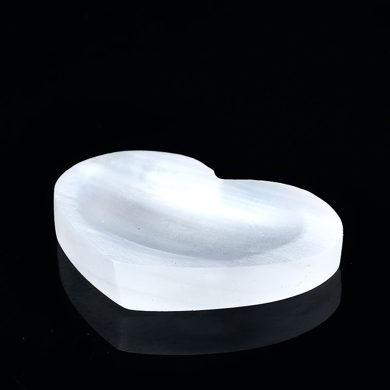 Natural Selenite Plate Heart Shaped Hand Carved Charging Plate For Reiki Healing And Crystarid