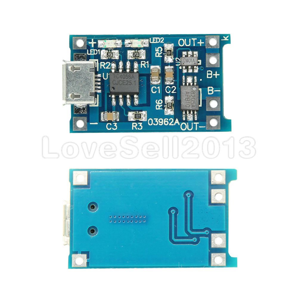 10PCS PCS Micro USB 5V 1A 18650 TP4056 Lithium Battery Charger Module Charging Board With Dual Functions