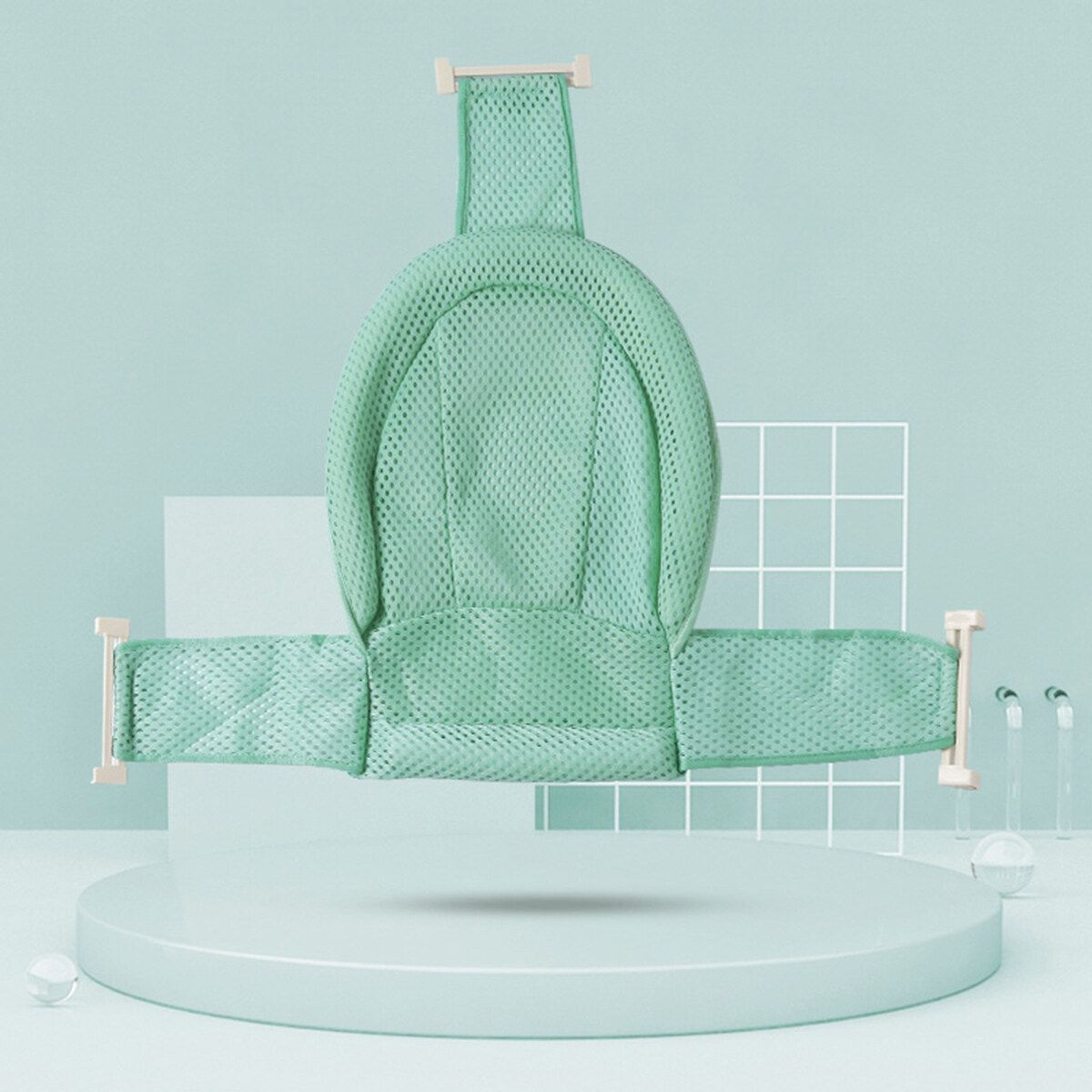 Adjustable Baby Bath Seat Safety Bathtub Bathing Shower Fold Net Cradle 3-Green