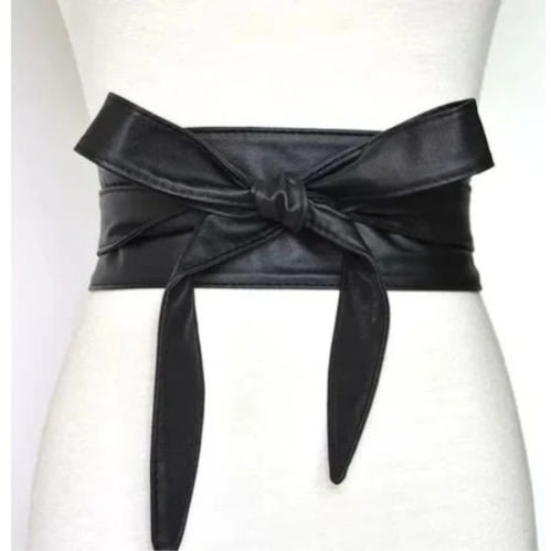 Wide Leather Waist Belt For Ladies- Black