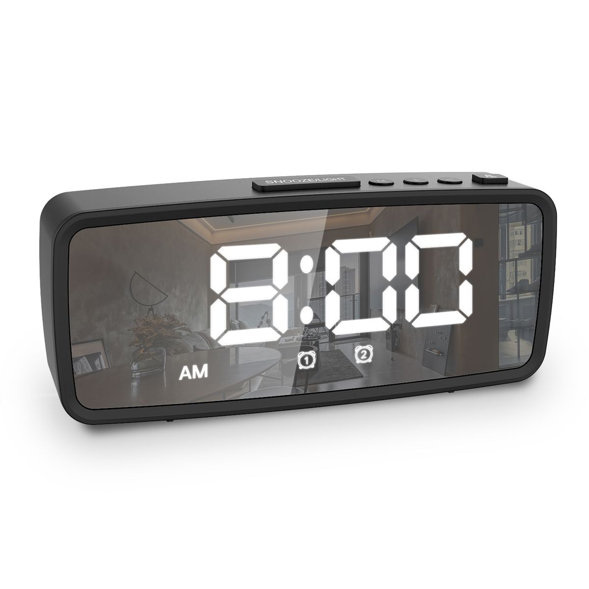 Digital Alarm Clock, 5.1'' LED Mirror Display, 3 Levels