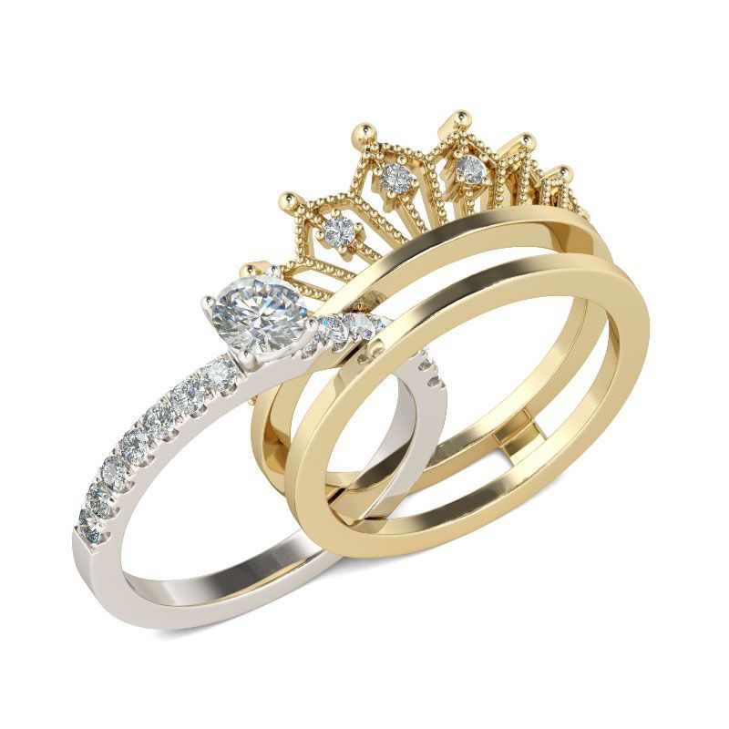 Detachable Women's Crown  Zircon 2 In 1 Ring