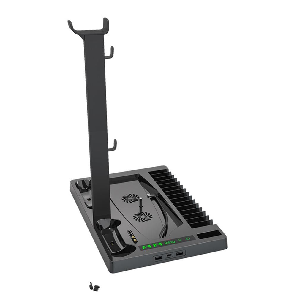 PS5 host universal multi-function cooling base with disc storage rack handle double-seat charging headphone storage bracket black
