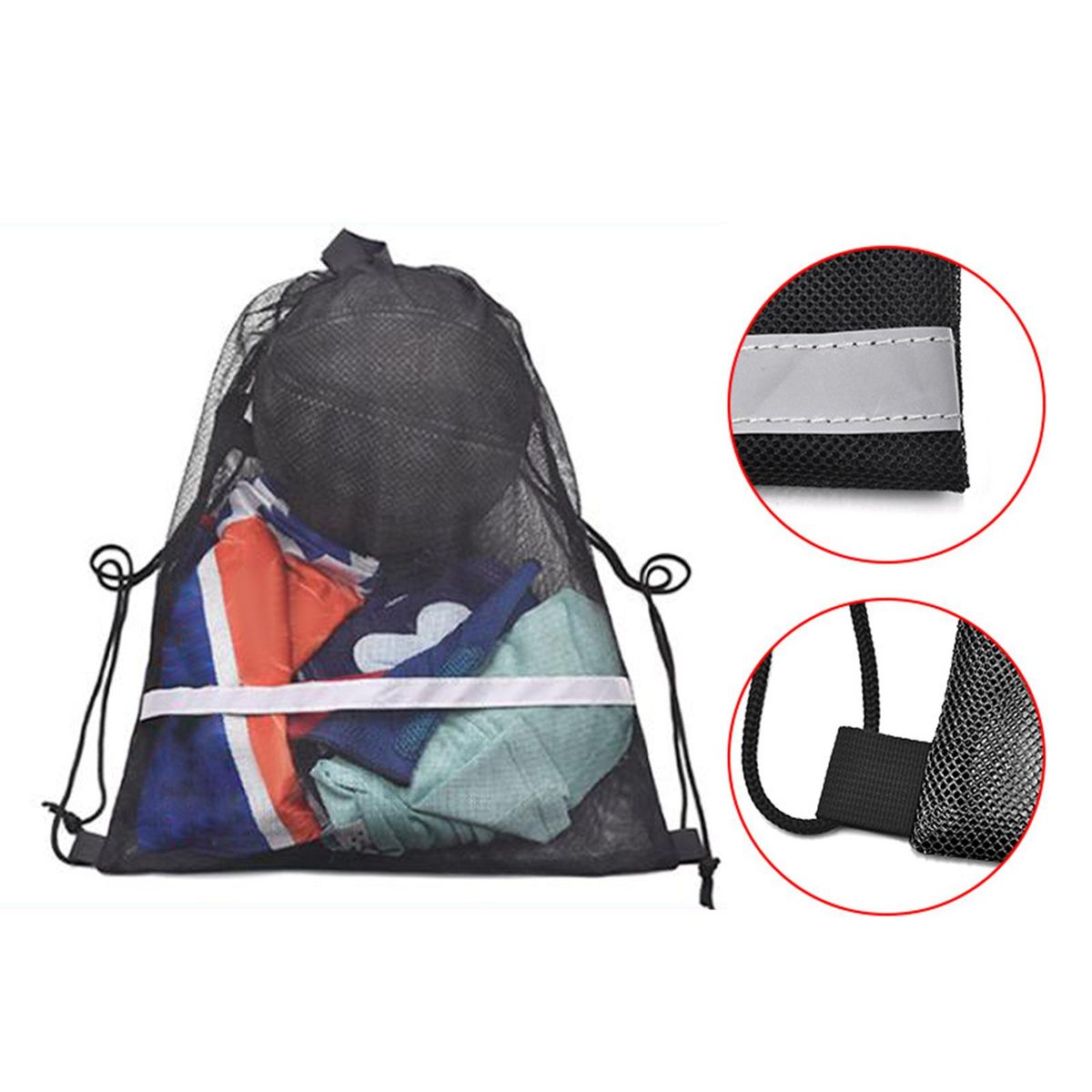 Basketball Mesh Drawstring Bag  Versatile Black