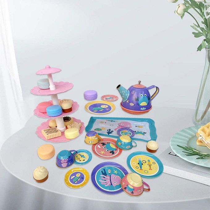 Tea Party Set Pretend Kitchen Accessories Tableware 17Pcs Ocean Set