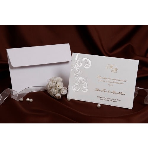 Pack of 50 Aab Wedding Invitation Card - White