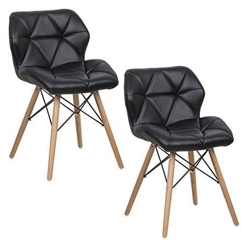 Padded Dining Chairs With Beechwood Legs -set Of 2-Black