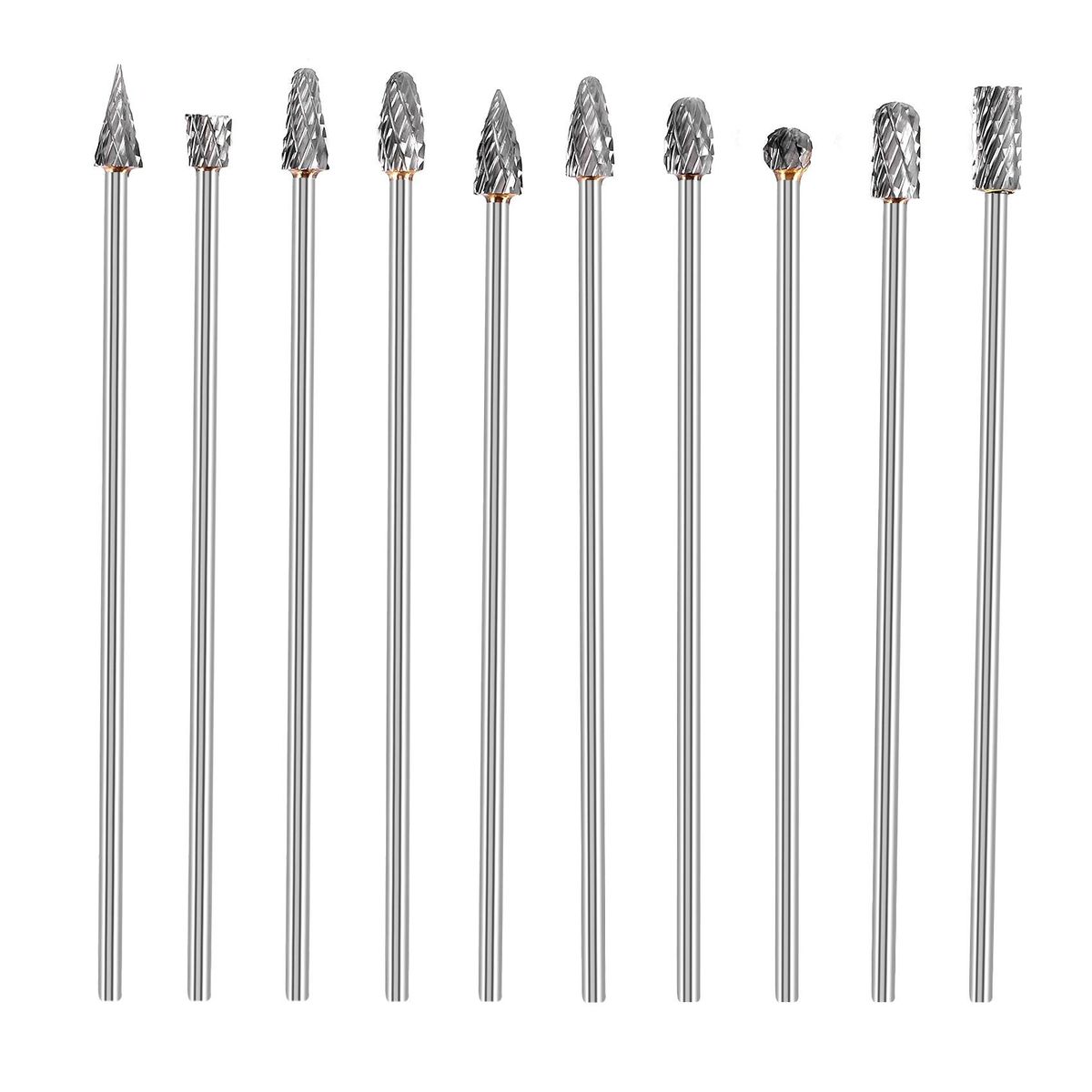 10Pc 4 Inch Long Double Cut Tungsten Solid Carbide Rotary Burrs Set 1/8 Inch(3mm) Shank Twist Drill Bit for Rotary Tools