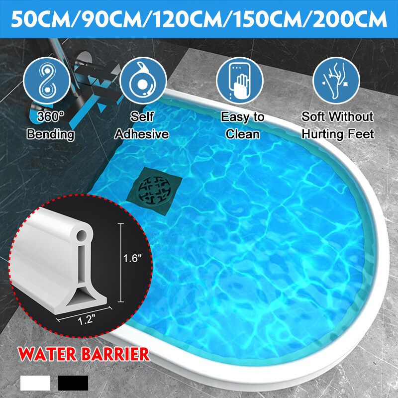 Shower Bathroom Water?Barrier 50-200cm Free Bending Silicone Water Barrier Water?Stopper?Strip Dam Shower Barrier White Black Height 40mm