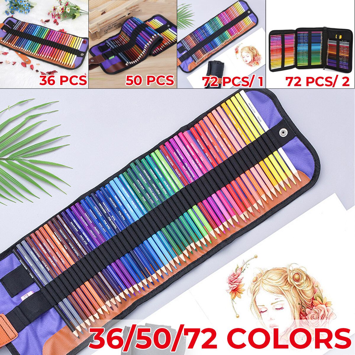36/50/72 Pcs Drawing Sketching Set Colored Pencil With Canvas Bag And Penicl Artists Draw Sketch Kit For Painter Art Supplies 50pcs
